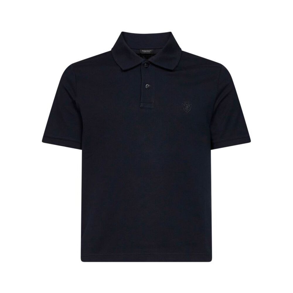 Gucci Men Blue Cotton Pique Embroidered Polo Shirt